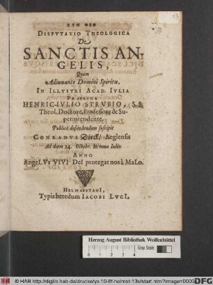 Disputatio Theologica De Sanctis Angelis