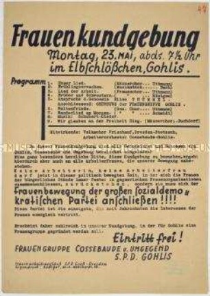 Hektografierte Einladung zu einer Frauen-Veranstaltung der SPD Cossebaude (Dresden)