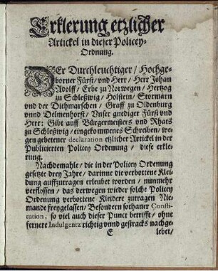 Erklerung etzlicher Artickel in dieser Policey-Ordnung