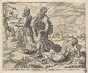 Moses und Aaron gehen an einem Verwundeten vorbei, Blatt 2 aus der Folge "Christus als barmherziger Samariter"
