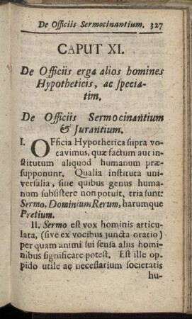 Caput XI. De Officiis erga alios homines Hypotheticis, ac speciatim.