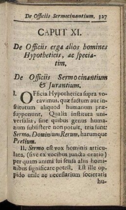 Caput XI. De Officiis erga alios homines Hypotheticis, ac speciatim.