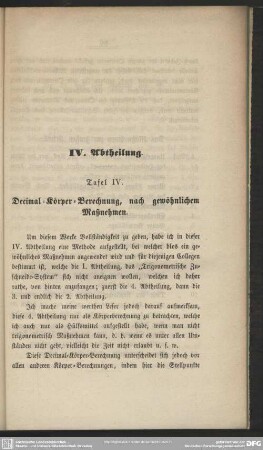IV. Abtheilung. Decimal-Körper-Berechnung, nach gewöhnlichem Maßnehmen