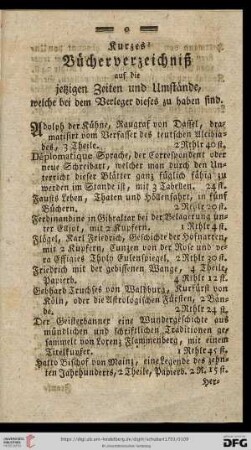 Kurzes Bücherverzeichnis