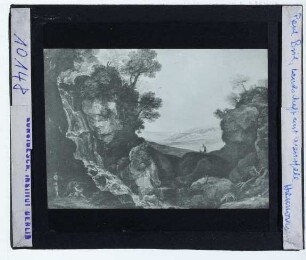 Bril, Felsige Landschaft mit Jägern, einem Wasserfall und dem Tempel der Vesta in Tivoli