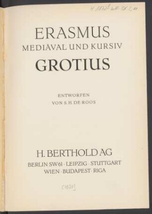 Erasmus mediäval und kursiv, Grotius