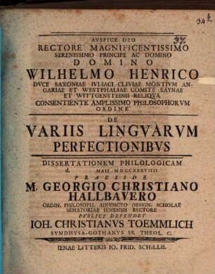 De variis lingvarvm perfectionibvs : dissertationem philologicam
