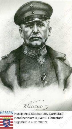 Einem, Karl Wilhelm v. (1853-1934) / Porträt in Uniform, vorblickendes Brustbild mit faks. Unterschrift