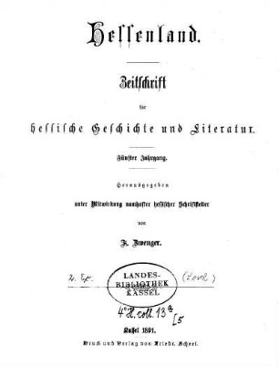 5.1891: Hessenland : Zeitschrift für hessische Geschichte und Literatur