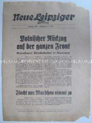 Extrablatt der "Neuen Leipziger Zeitung" zumVormarsch der Wehrmacht in Polen