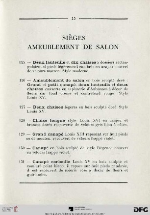 Sièges - Ameublement de salon (Nr. 125-136)