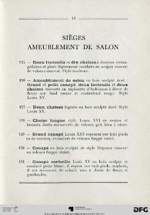 Sièges - Ameublement de salon (Nr. 125-136)