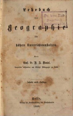 Lehrbuch der Geographie für höhere Unterrichtsanstalten