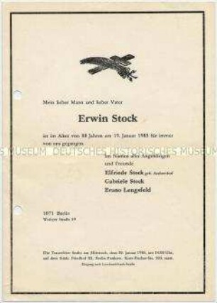 Traueranzeige für Erwin Stock - Familienkonvolut