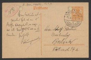 Postkarte an Otto Fürstner : 16.08.1918