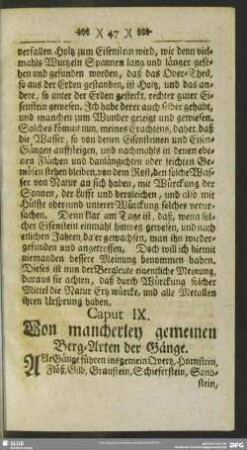 Caput IX. Von mancherley gemeinen Berg-Arten der Gänge