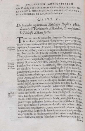 Caput VI. De secunda reparatione Fuldensis Basilicae Hadamaro & VVerinhario Abbatibus, & eiusdem labe Ehrloffo Abbate facta.