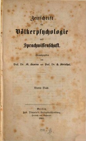 Zeitschrift für Völkerpsychologie und Sprachwissenschaft. 4, 4. 1866