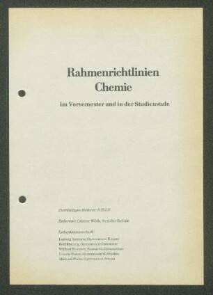 Rahmenrichtlinien Chemie im Vorsemester und in der Studienstufe