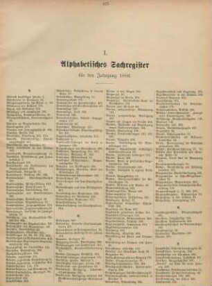 I. Alphabetisches Sachregister für den Jahrgang 1886