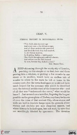 Chap. V: Eternal thought in imperishable stone
