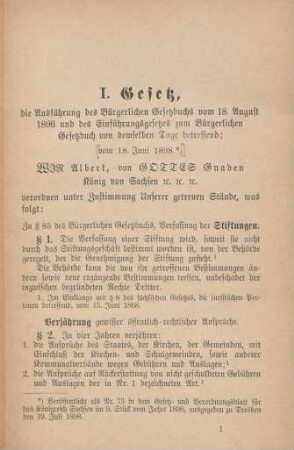 I. Ausführungsgesetz vom 18. Juni 1898.