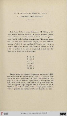 12: Di un graffito di senso liturgico nel cimitero di Comodilla