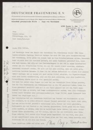 Brief von Inge von Baeckmann an Ursula Seiler
