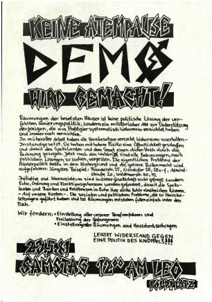 Flugschrift: Keine Atempause Demo wird gemacht! 1981