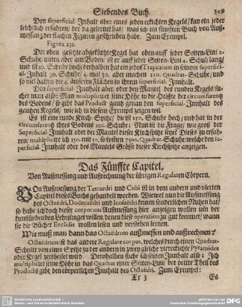 Das Fünffte Capitel. Von Außmessung und Außrechnung der übrigen Regularen Cörpern.