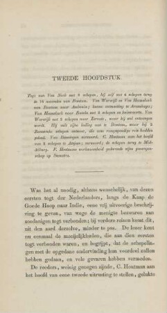 Tweede hoofdstuk. Togt van Van Neck met 8 schepen, hij zelf met 4 schepen terug in 16 maanden van Bantam. Van Warwijk en Van Heemskerk van Bantam naar Ambonia ; ...