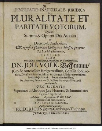 Dissertatio Inauguralis Iuridica De Pluralitate Et Paritate Votorum