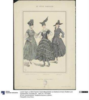 Le Style Parisien: Nachmittagskleider von Martial & Armand, Redfern und Gustave Beer, rückseitig Strohhüte mit Bändern von Pouyanne und Camille Roger