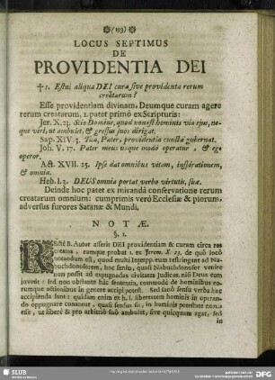 Locus Septimus. De Providentia Dei
