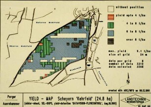 Yield - Map Scheyern "Kehrfeld" (24.8 ha) (winter whaet; SEL-DGPS; yield detection "DATAVISION FLOWCONTROL", Aug. 16. 1991)