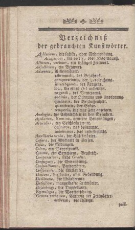 Verzeichniß der gebrauchten Kunstwörter.