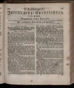 Sonnabends: den 3. Junii 1775.