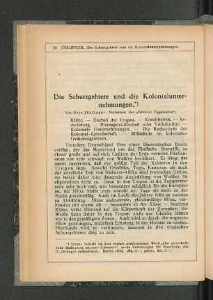 Die Schutzgebiete und die Kolonialunternehmungen.