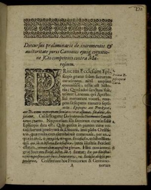 Discursus præliminaris de incrementis & auctoritate juris Canonici ejusq, cognitione Jcto competenti contra Maresium.