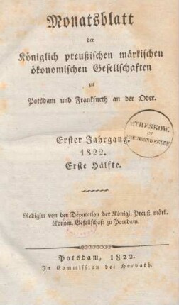 Erster Jahrgang. 1822. Erste Hälfte.