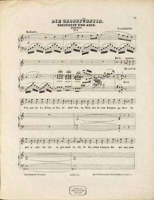Die Großfürstin Sophia Catharina : romantisch-komische Oper ; in zwei Abtheilungen und vier Akten ; mit Ballett, 6. Recitativ u. Arie