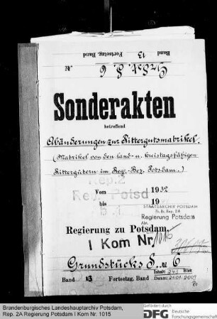Abänderung der Rittergutsmatrikel (Matrikel von den land- und kreistagsfähigen Rittergütern im Regierungsbezirk Potsdam)