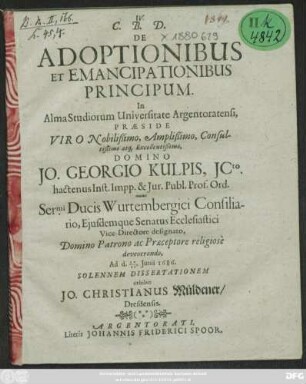 De Adoptionibus Et Emancipationibus Principum