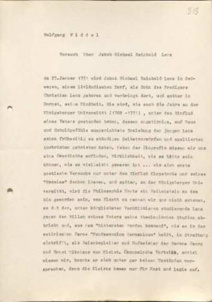 [W132]: Versuch über Jakob Micheal Reinhold Lenz