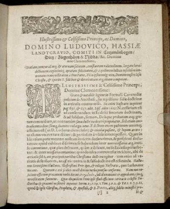 Illustrissimo & Celsissimo Principi, ac Domino, Domino Ludovico, Hassiæ Landtgravio, Comiti In Catzenelnbogen, Dietz, Ziegenhäyn & Midda [...]
