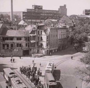 Jena. Straßenbahnzüge am Holzmarkt