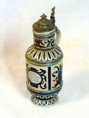 Bierkanne "Hoch lebe das Bier und der Scherz..." mit Zinndeckel