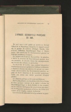 L'Afrique Occidentale Francaise En 1908.