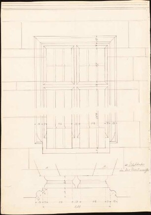 Rathaus, Alsfeld: Fensterdetails, Rückansicht-Fenster neben dem Eingangsportal 1:10 (Zeichnung auf beiden Seiten)