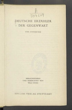 Deutsche Erzähler der Gegenwart : eine Anthologie